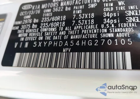 2017 Kia Sorento 3.3L Ex из США, поврежденный, VIN 5XYPHDA54HG270105